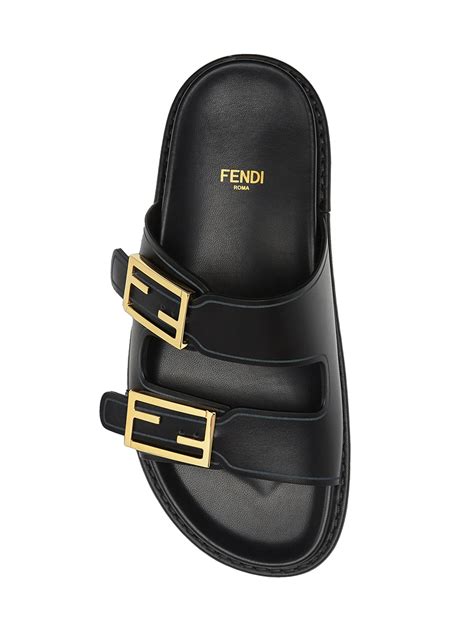 Fendi Feel Buckle Leather Slides .